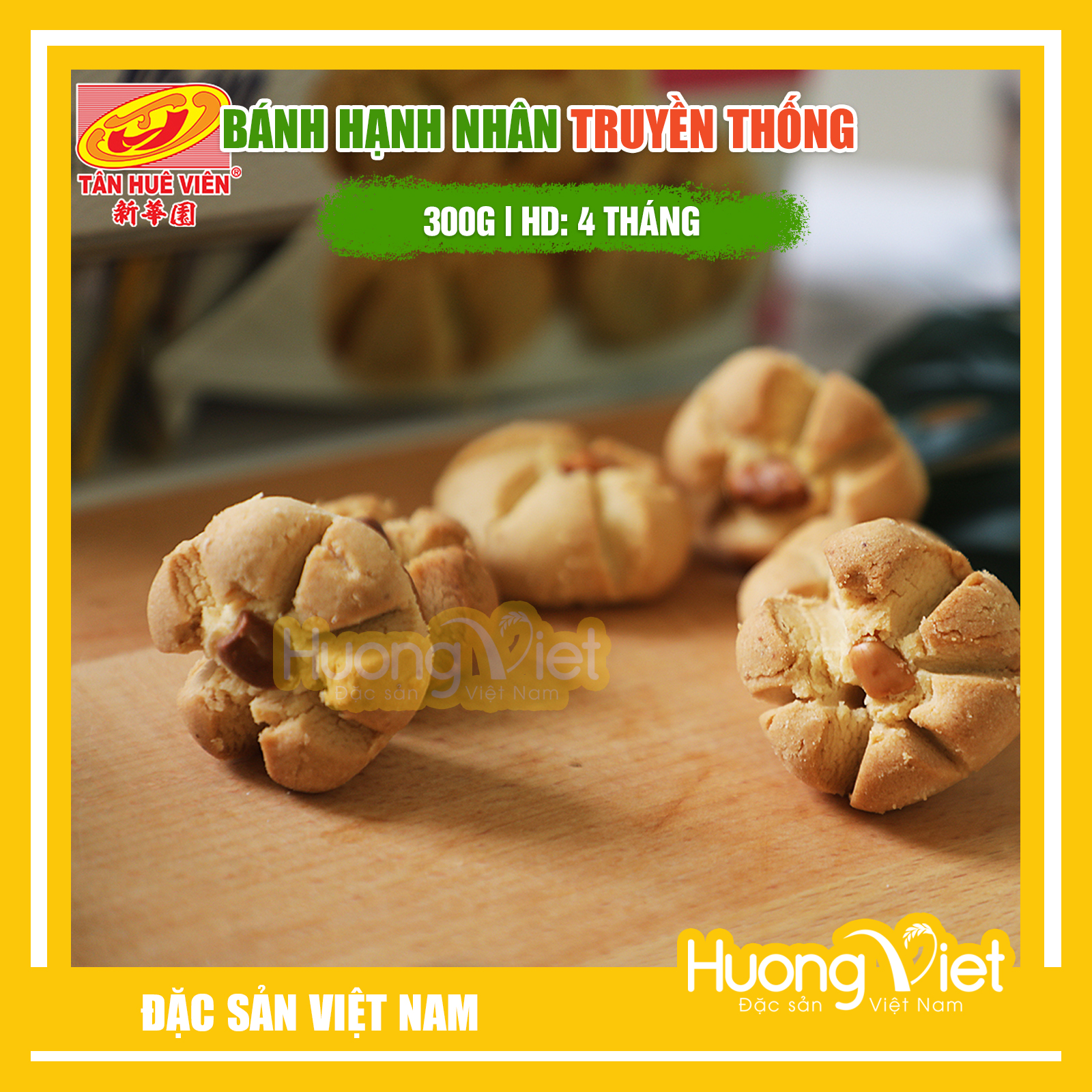 Đặc Sản Sóc Trăng - Bánh Hạnh Nhân Hộp Giấy 300G, Bánh Hạnh Nhân Tân Huê Viên Sóc Trăng, Bánh Bột Đậu, BáNh KẹO ĂN VặT Sài Gòn