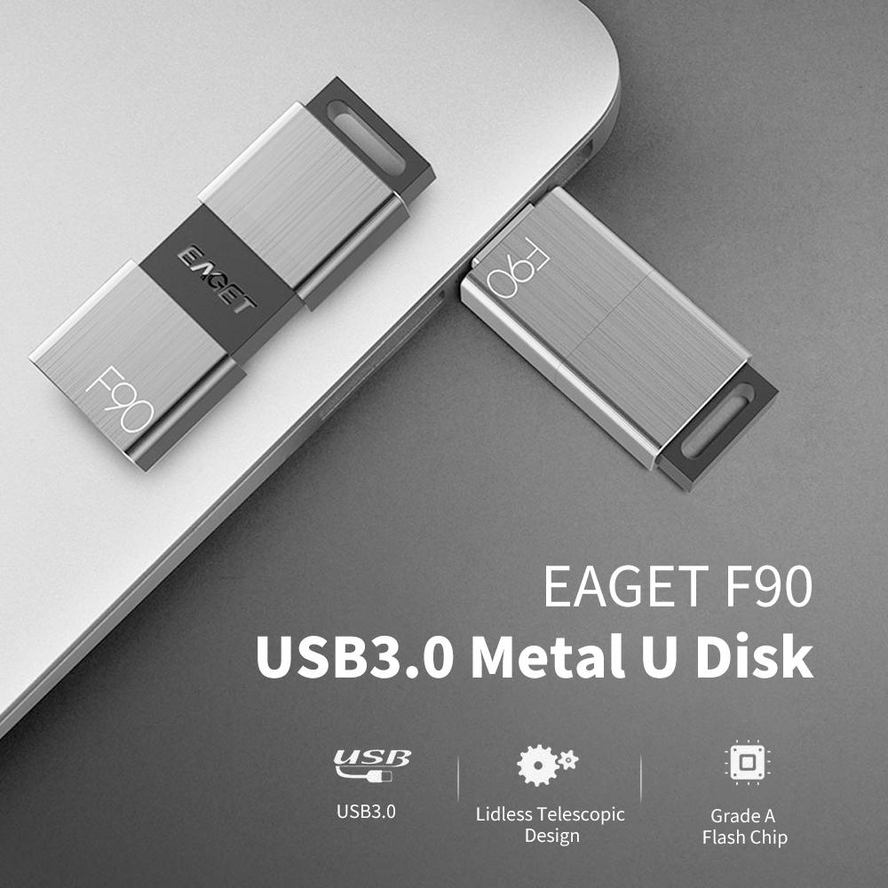 Ổ đĩa EAGET F90 Metal U Disk 64GB flash di động USB3.0 Tốc độ cao có thể thu vào Business U Disk cho máy tính xách tay PC