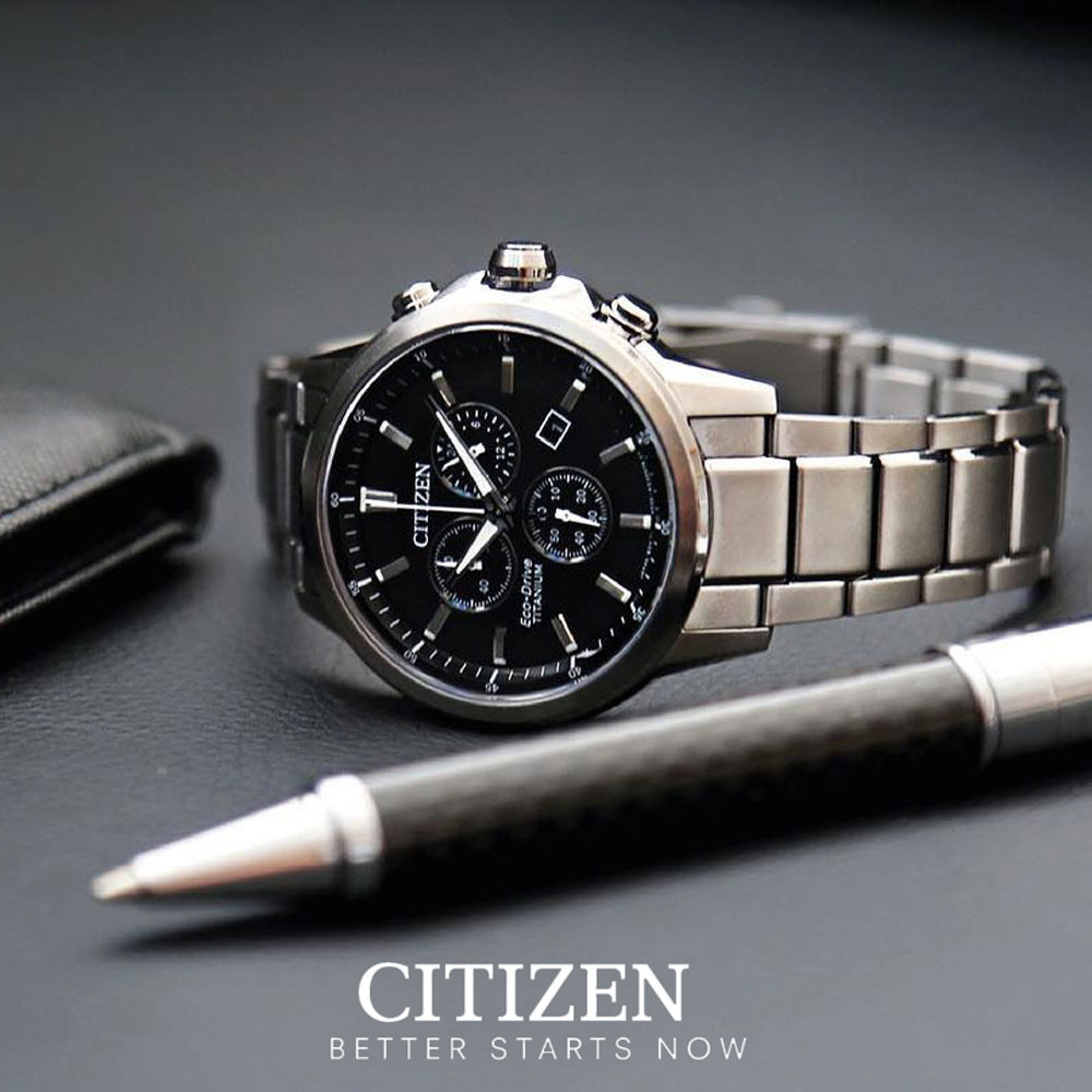 Đồng Hồ Nam Citizen Dây Titanium AT2340-81E - Mặt Đen (Sapphire)