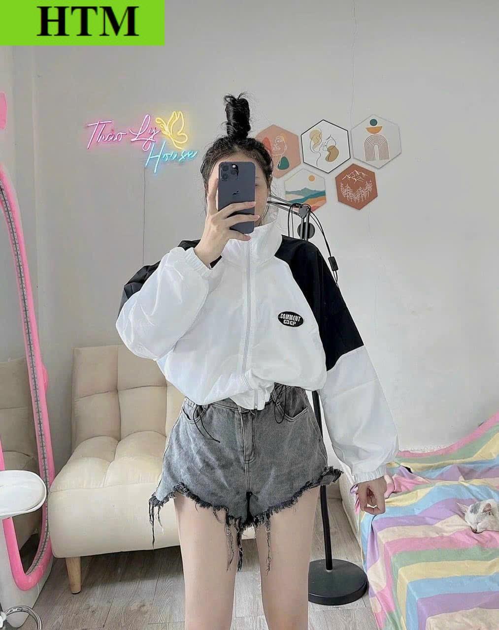 [FREESHIP] Áo Khoác Dù Nữ Phối Kiểu Dáng Lửng Form Rộng Chất Liệu Vải Mát Mẻ Dây Rút Áo Tiện Lợi Áo Đẹp Hàng Hot Trend HTM FASHION - Xám