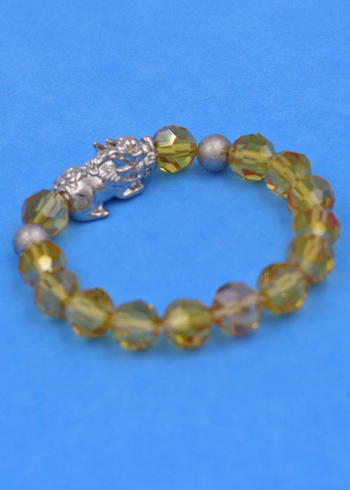 Vòng tay Pha Lê Vàng Đậm cắt giác 10 ly Mix Tỳ Hưu inox 2 Bi VFLGVDTHTRHB10 - Vòng tay thời trang phong thủy