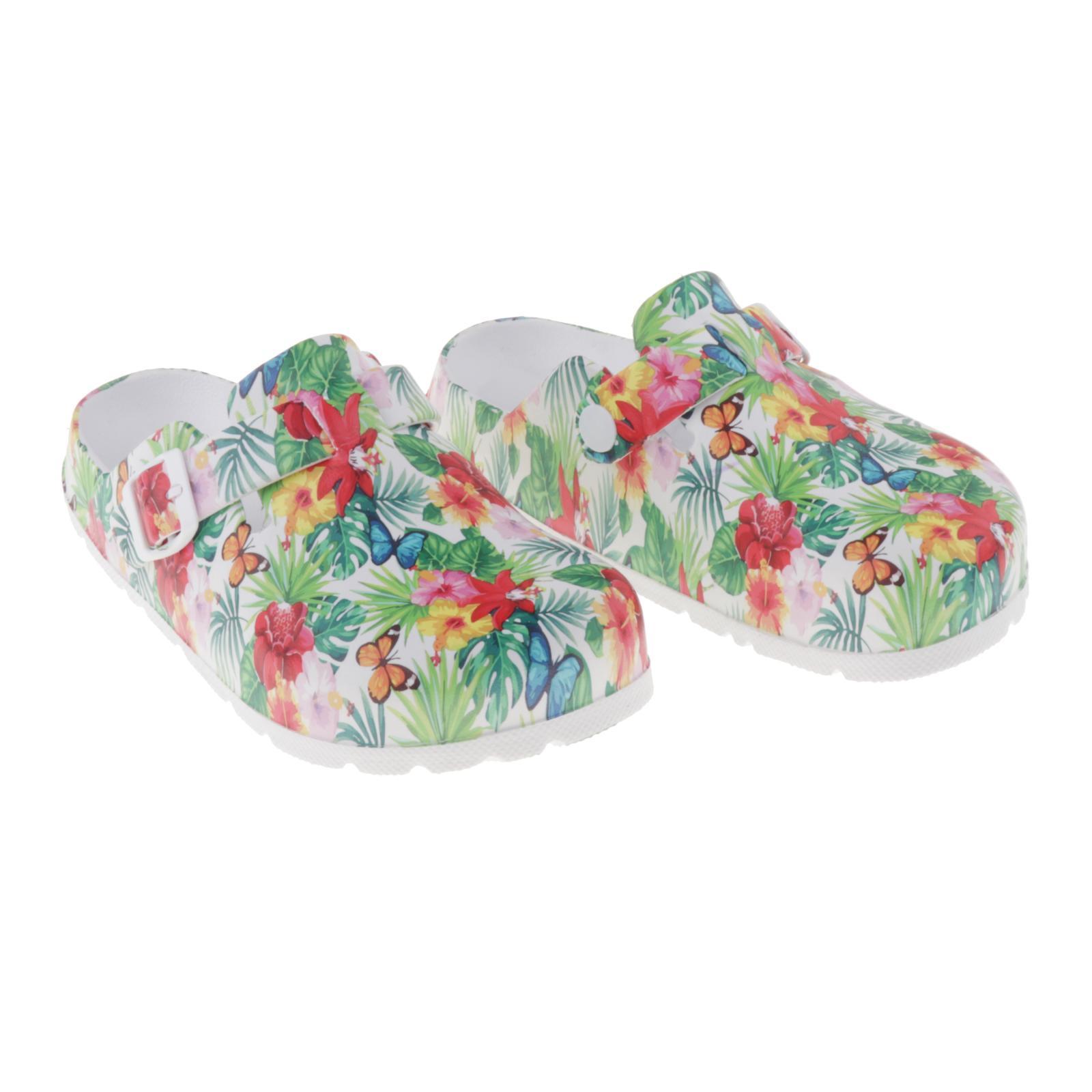 Womens Flower Printed Chef Clogs Shoes - Non Slip Work Nursing Shoes 36 37