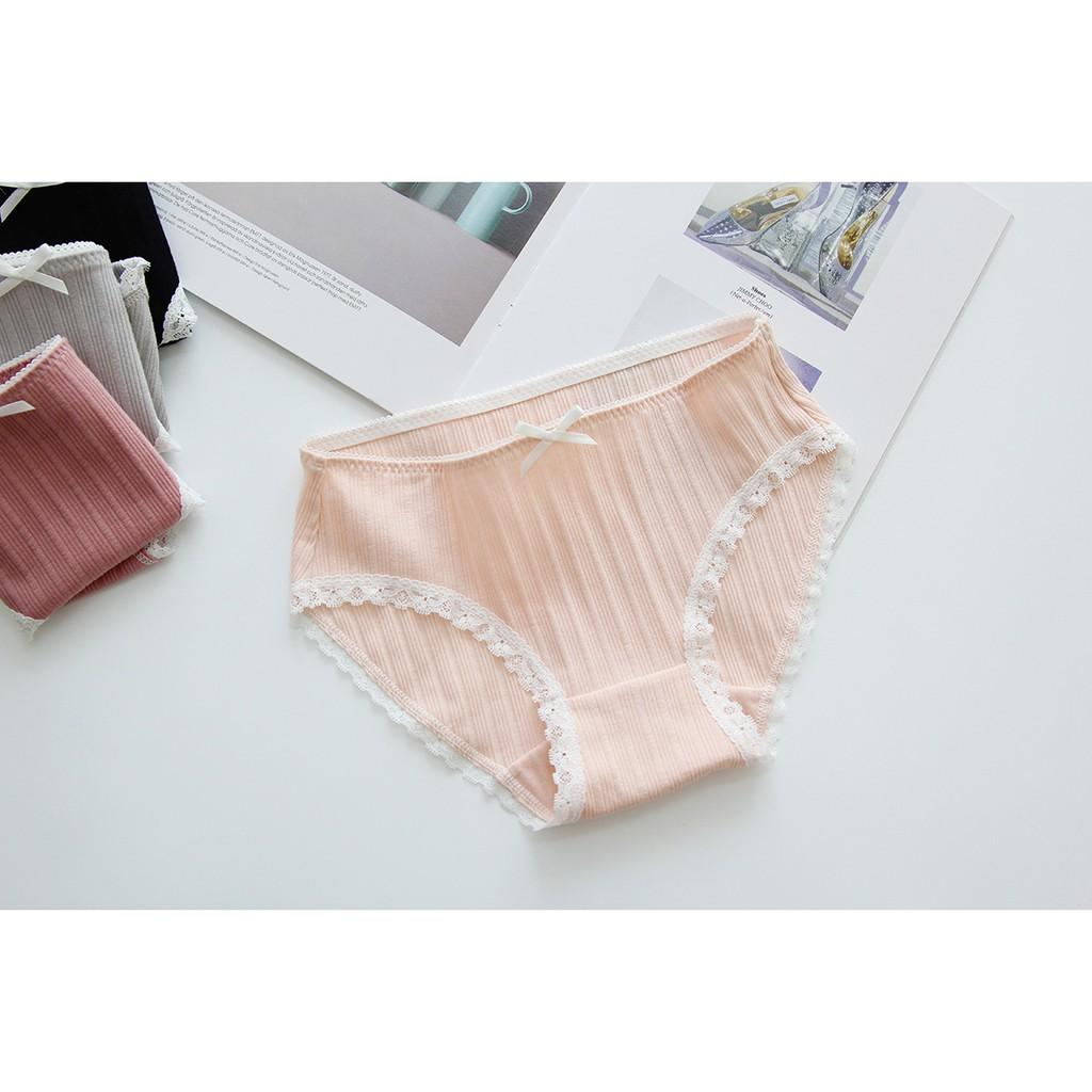 Quần lót nữ viền ren chất cotton len sợi tăm
