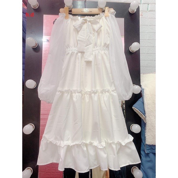 Váy voan trắng 3 tầng siêu xinh đáng yêu buộc nơ điệu đẹp