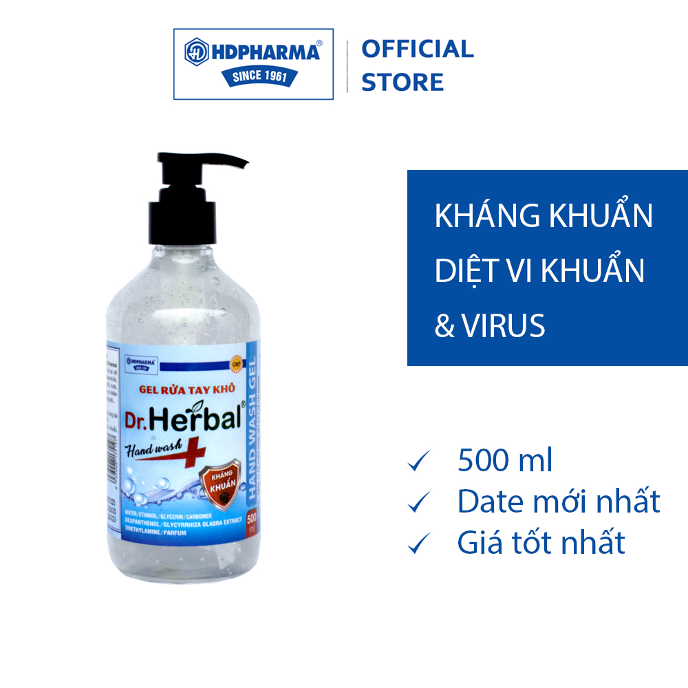 Gel Rửa Tay Khô Dr.Herbal - HDPHARMA - Kháng Khuẩn Mạnh (500 ml)