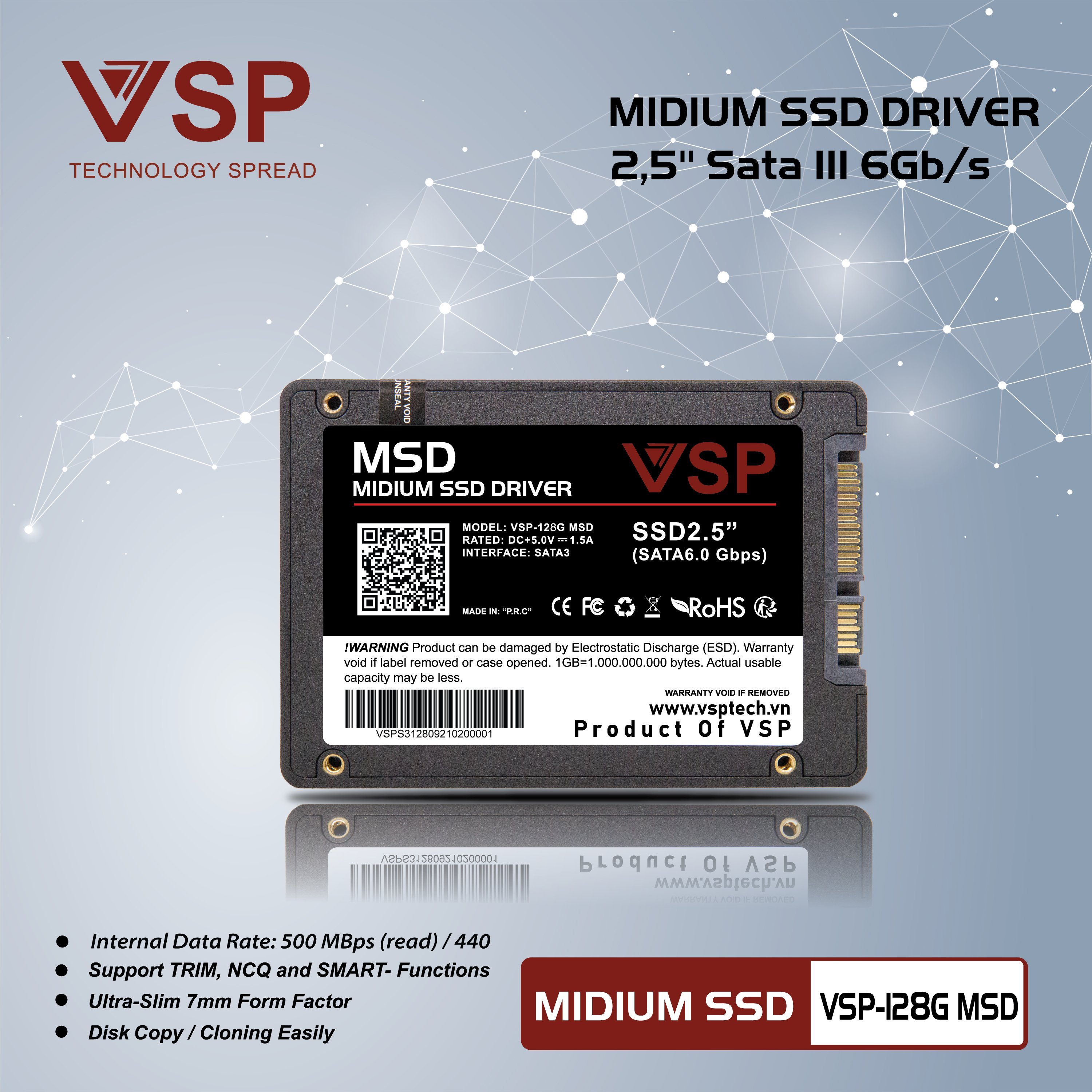 Ổ Cứng ssd vsp 128gb 2.5&quot; sata III 6gb/s hàng nhập khẩu