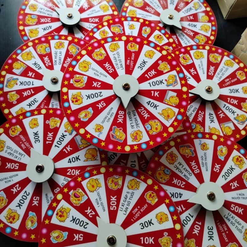 Vòng quay Lucky ( Lì Xì - 16 ô - viền đỏ - Đường kính 25cm x cao 6cm)