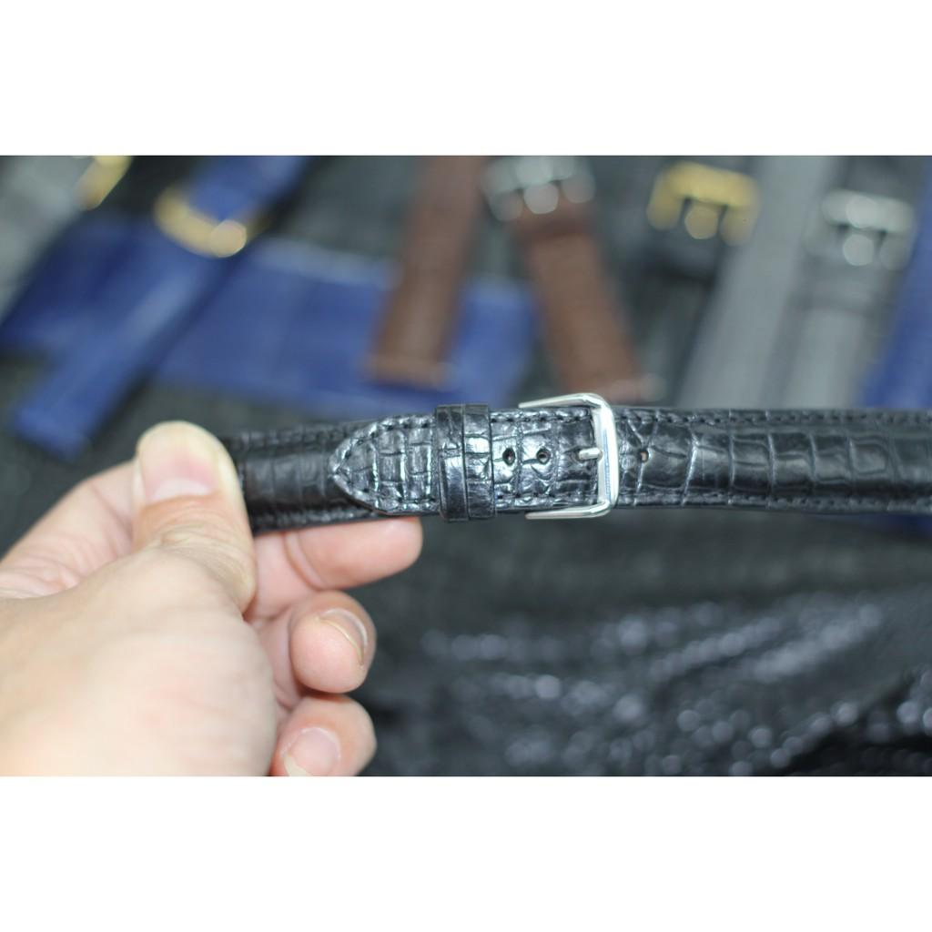 Dây đồng hồ da cá sấu cao cấp màu đen vân bông SIZE 20MM