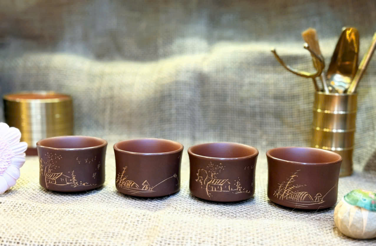 CHÉN UỐNG TRÀ NÊ HƯNG KHÂM CHÂU KHẮC HỌA THIÊN NHIÊN - THỦ CÔNG - DUNG TÍCH 60 ML - VIỆT LONG TRÀ