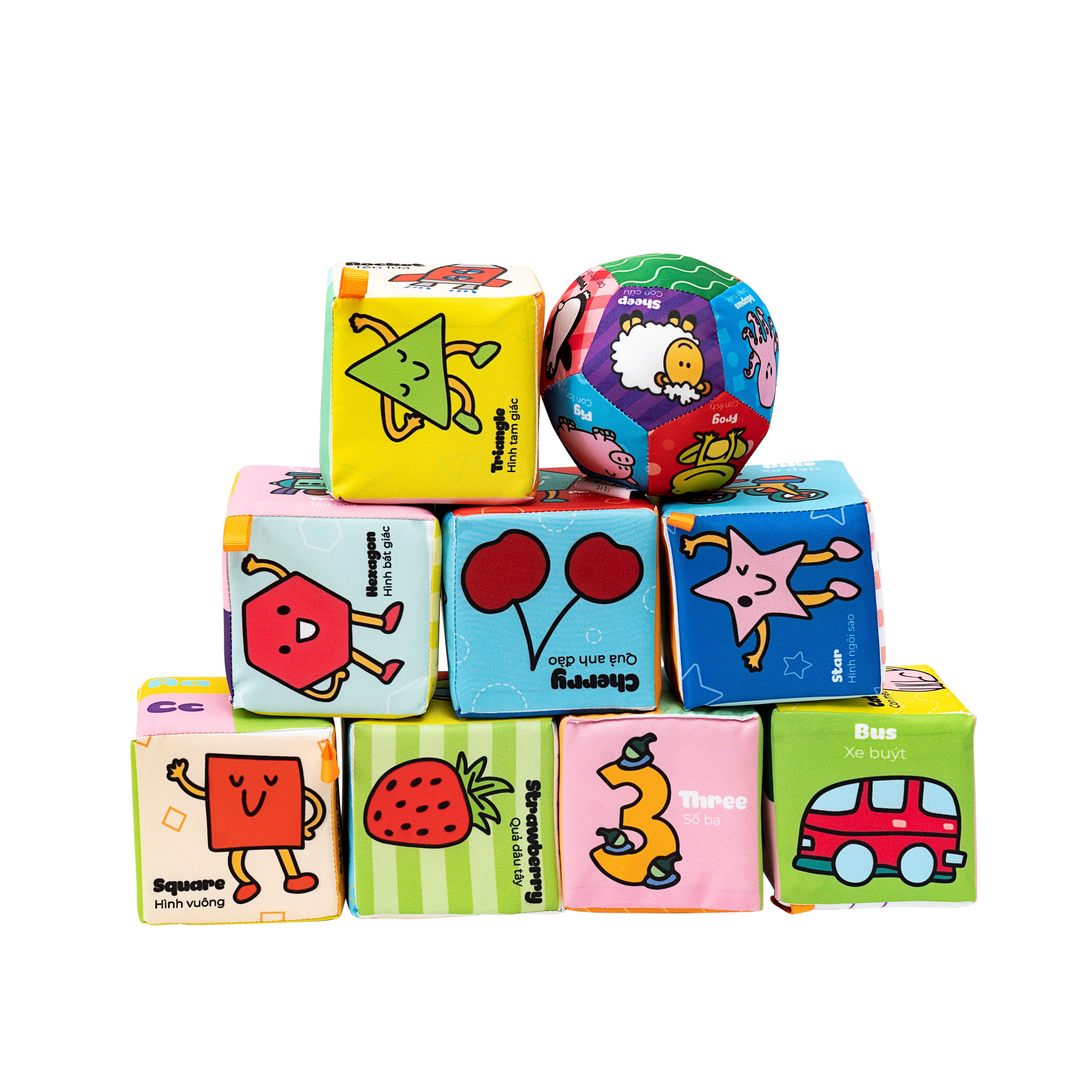 Đồ Chơi Hình Khối Vải Xúc Xắc Vui Nhộn Travel Block 9 pcs (0-2 tuổi) - Lalala Baby