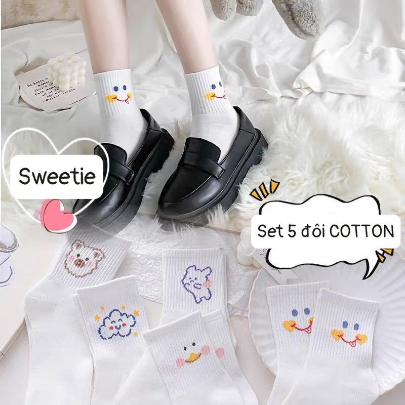 Tất nữ dễ thương họa tiết icon cute Yams Closet xinh xắn màu trắng mẫu mới 2022