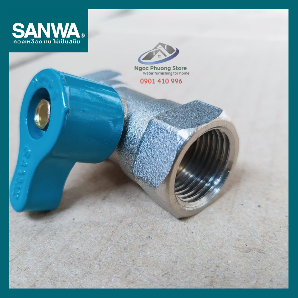 Van Khóa Nước, Van Bi Đồng Mạ 2 Đầu Ren Trong Sanwa Thái Lan Phi 21mm BV15FF