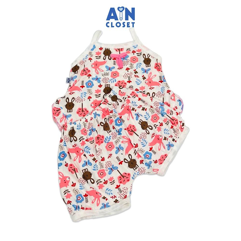 Bộ quần áo Ngắn bé gái họa tiết Dây Thỏ Hồng Nâu thun cotton - AICDBGBVSYSD - AIN Closet