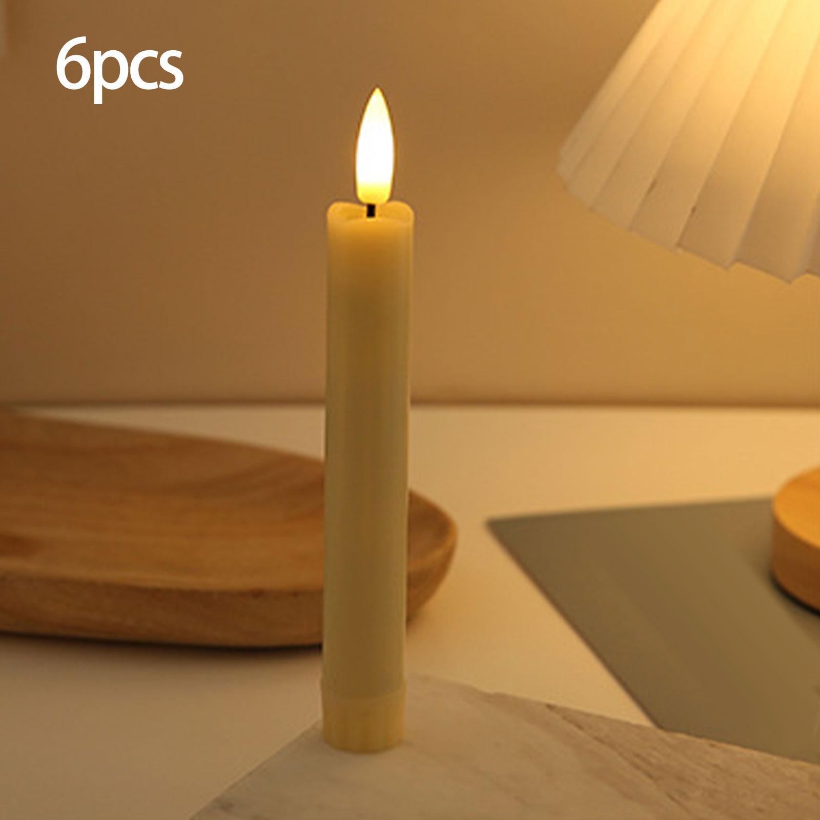 6x LED Pillar Candles Decorative Candles Electric Candles Decoration 3D Wick Candles Flicker Taper Candles for Birthday Hotel Party Festival