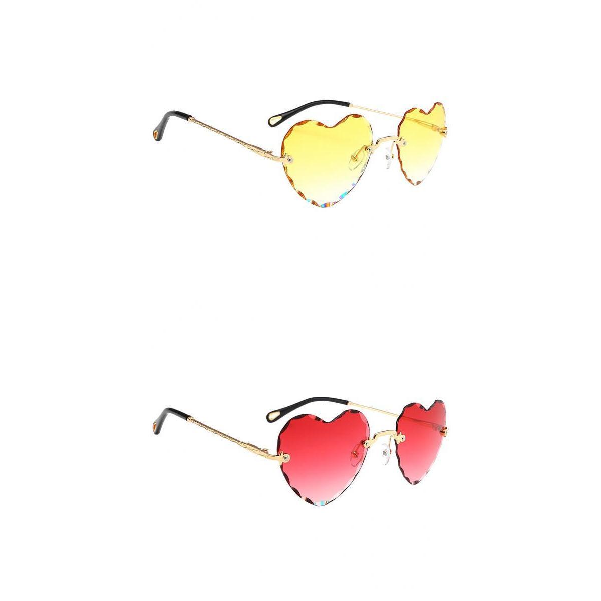 2Pcs Girls Women Rimless Heart Shape Fashion Sun Glasses Designer Style