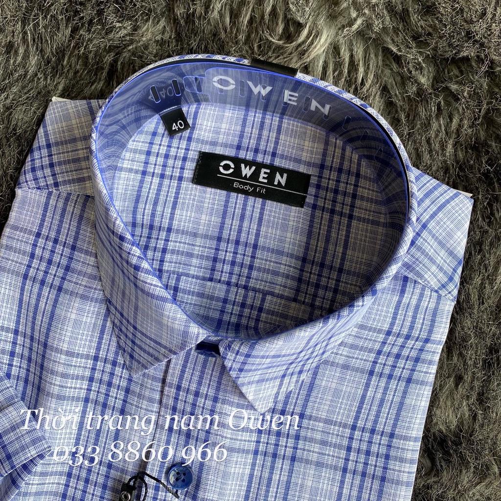 OWEN - Áo Sơ mi ngắn tay Owen vạt ngang chất Nano chống nhăn kẻ ca rô xanh 220119