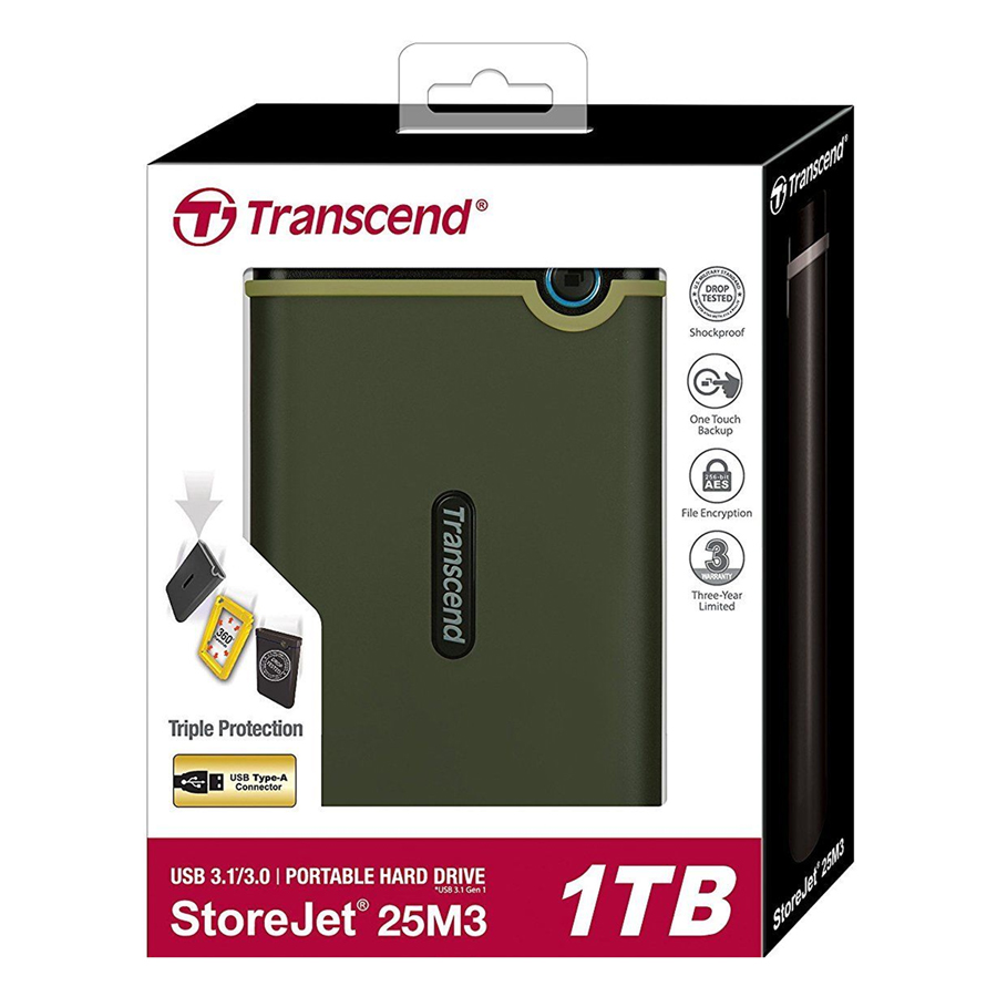 Ổ Cứng Di Động Transcend M3G 1TB Slim USB 3.0/3.1 TS1TSJ25M3G - Hàng Chính Hãng