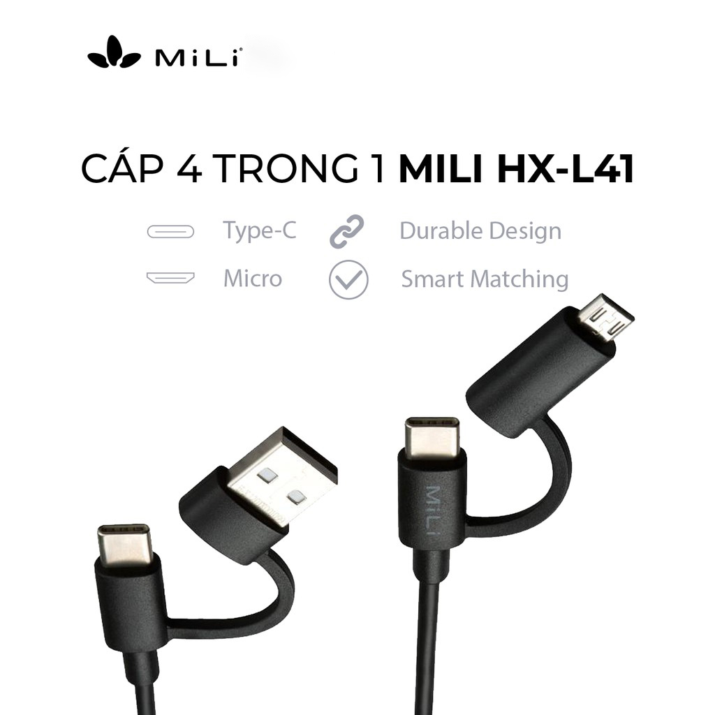 Dây Cáp Sạc 4 Trong 1 Input USB Type-C/USB-A và Output USB Type-C/Micro USB MiLi 1m - HX-L41 - Hàng Chính Hãng