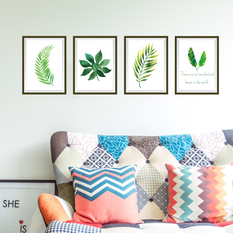 Decal dán tường 3D set 4 tấm khung tranh lá dương sĩ DKN125