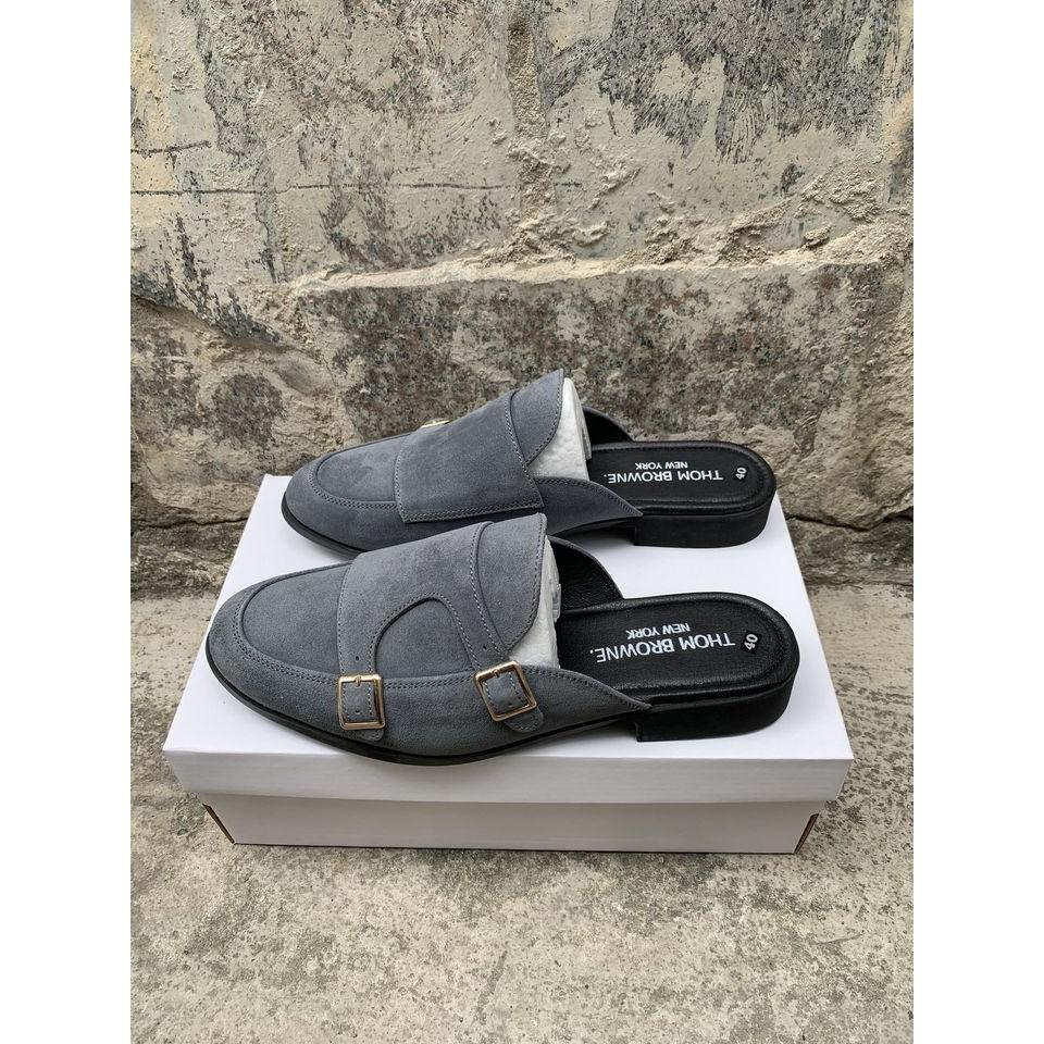 Double Monk Strap Slipper, giày sục nam da bò