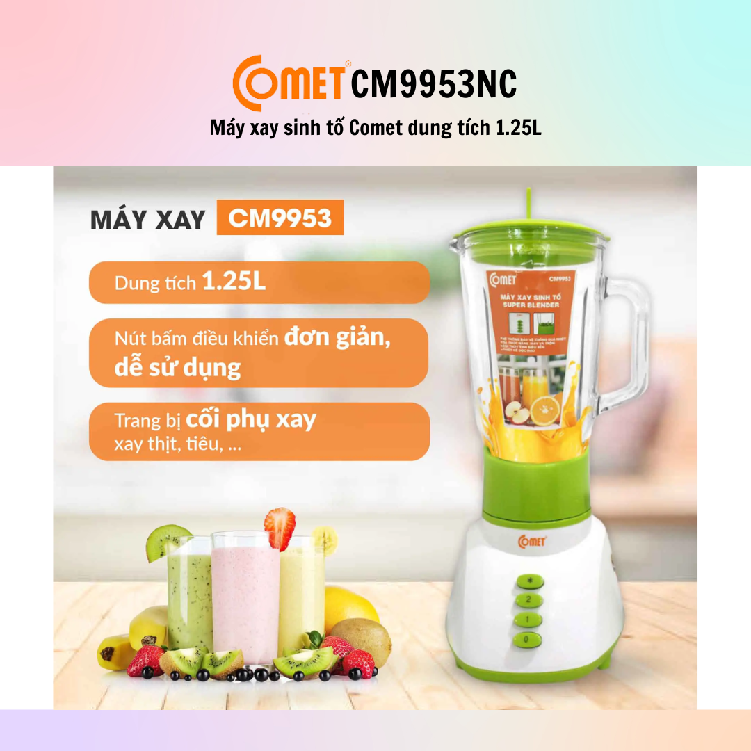 Máy xay sinh tố COMET CM9953 (Dung tích 1.25L) - Hàng Chính Hãng - Bảo Hành 12 Tháng