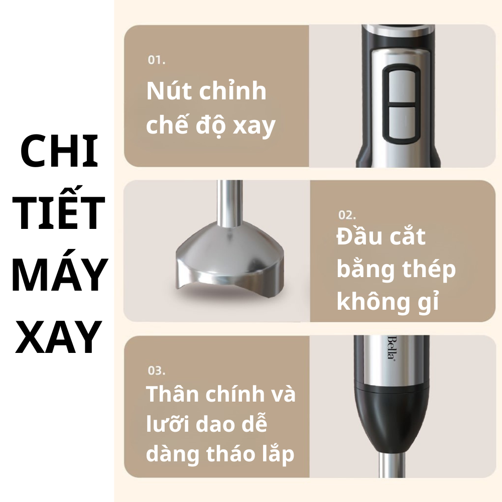 Máy xay cầm tay đa năng Lumabella LB-52036 công suất 1200W, lưỡi dao sắc bén xay nhuyễn thực phẩm - HÀNG CHÍNH HÃNG