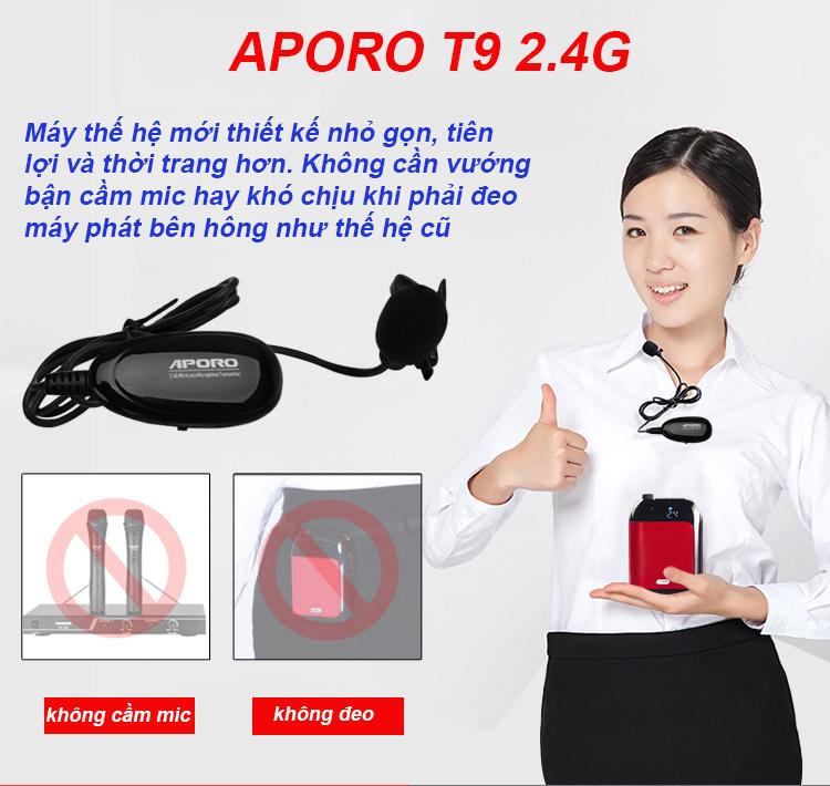 Máy trợ giảng aproro T9 2.4G phiên bản micro cài ve áo ( hàng nhập khẩu )