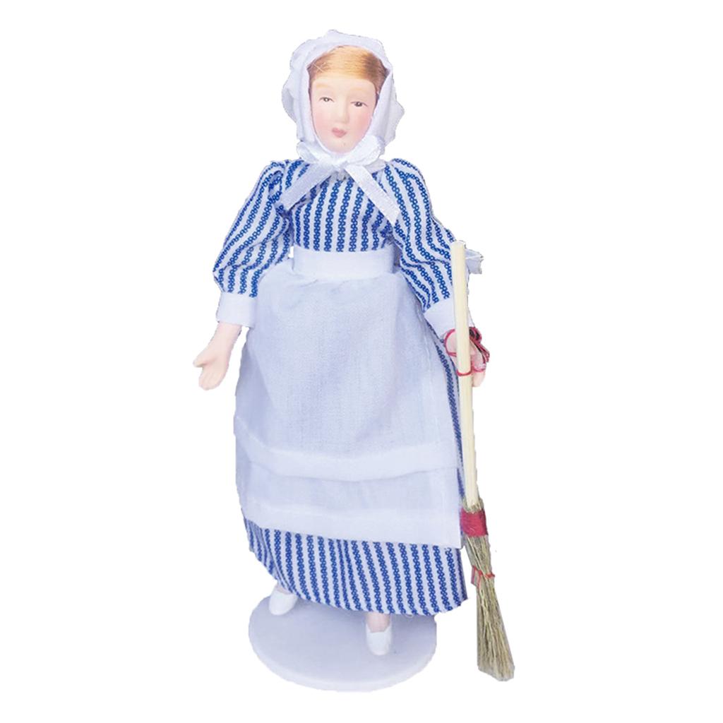 2Pcs Vintage 1:12 Scale Dollhouse Porcelain Doll People Model Little Toys