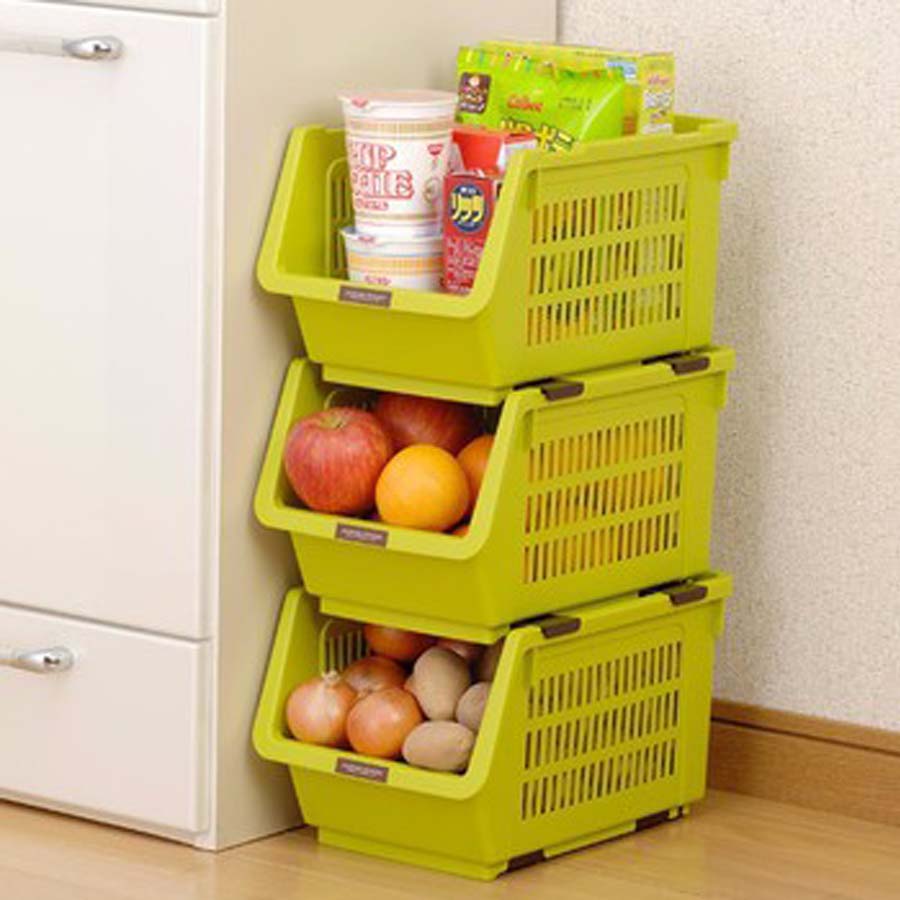 Bộ 3 rổ đựng thực phẩm đa năng dạng lưới màu xanh - Hàng Nội Địa Nhật