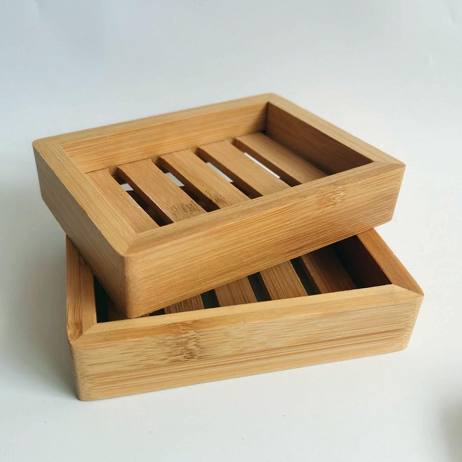 Bamboo Soap Dish Soap Tray Holder Storage Rack Plate Container Bathroom Sink