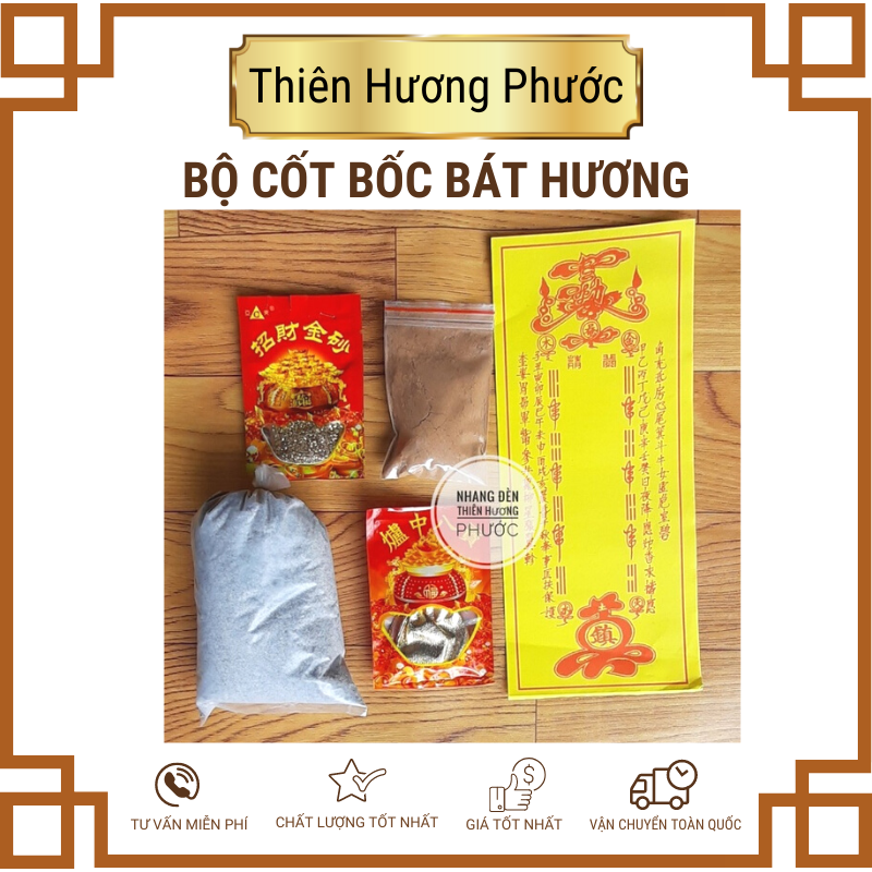 Bộ bốc bát hương gồm tro, bột ngũ vị, di hiệu, túi cốt, gạo kim sa