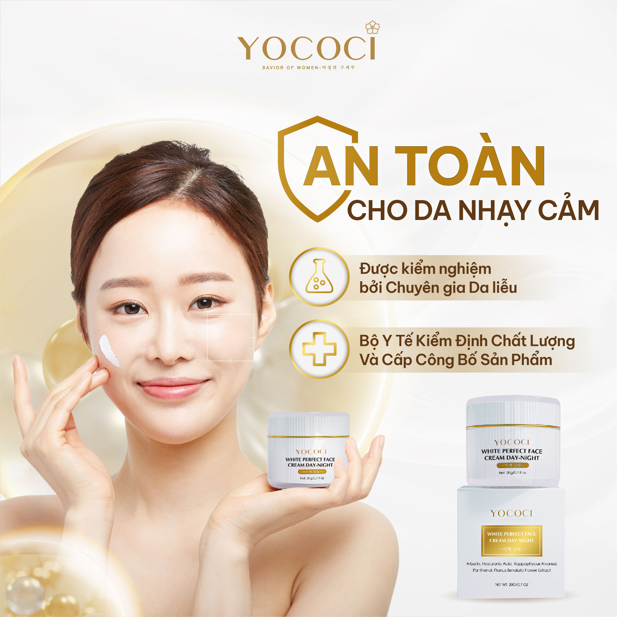 Kem dưỡng trắng Yococi sáng da mờ thâm sạm, nám ngừa lão hoá White Perfect Face Cream Day Night 20g