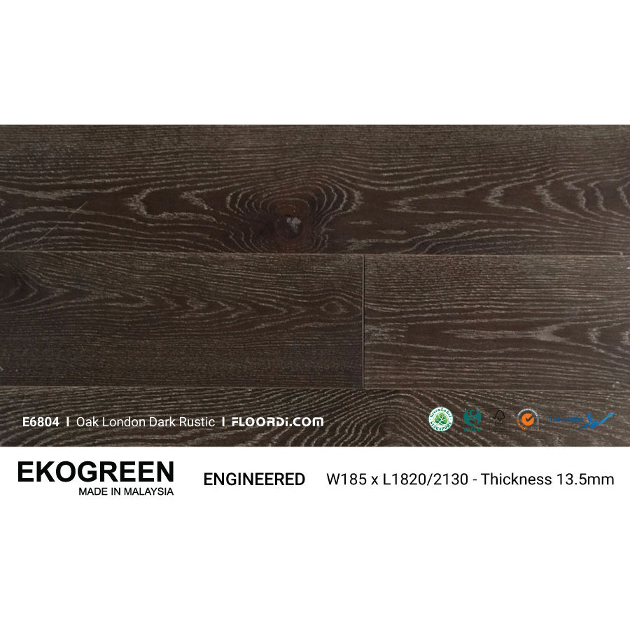 Sàn Gỗ Tự Nhiên  Sồi Engineered Ekogreen E6804 Oak London Dark Rustic