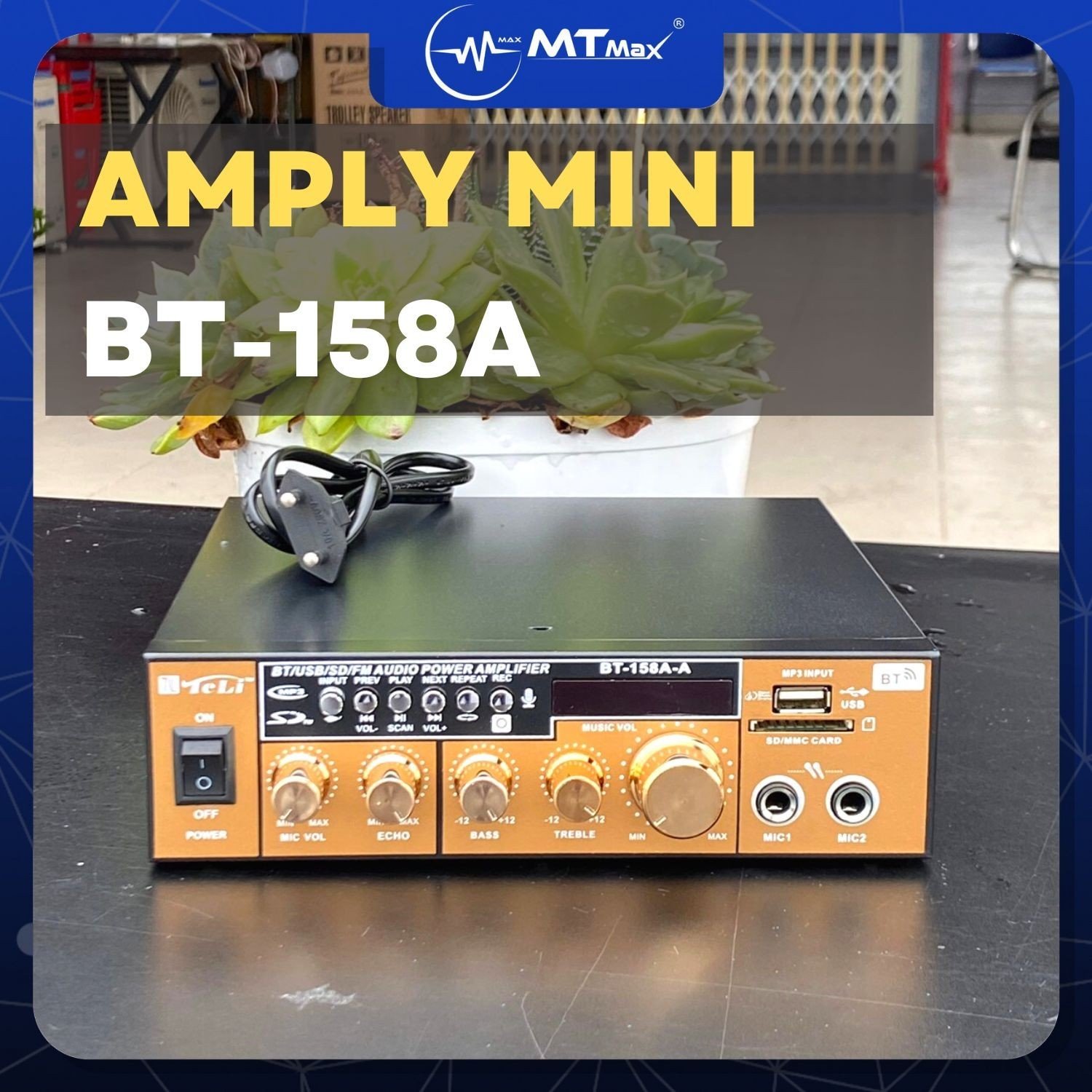 Amply AV128BT - Bộ Khuếch Đại Công Suất Âm Thanh 200W, Đầu Vào 2 Mic BT 5.0 Bộ Thu Âm Thanh Kỹ Thuật Số Karaoke Hi-Fi Stereo Cho Gia Đình Hàng Chính Hãng