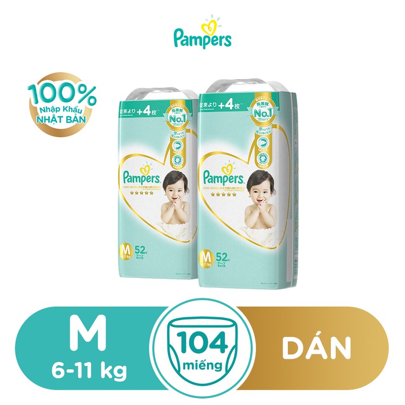 Combo 2 Tã Dán Pampers Nội Địa Nhật Bản Phiên Bản 2020 NB66+4/ Size S60+4/ Size M48+4 [Mẫu mới tặng miếng