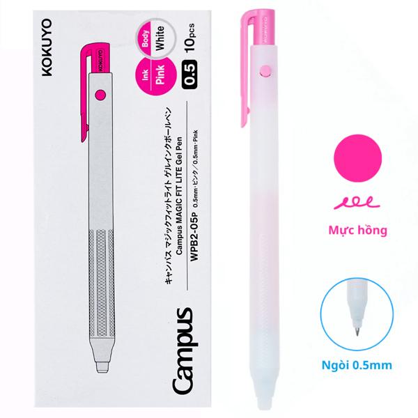 Hộp 10 Bút Gel Magic Fit Lite 0.5 mm - Campus WPB2-05P - Mực Hồng - Thân Trắng