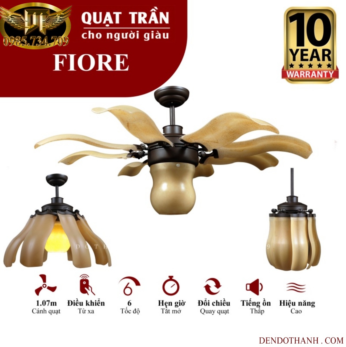 Quạt trần MR VŨ mã fiore cánh trong quạt trần cho người giàu cánh tự động cụp xoè hiện đại có đèn led QTD
