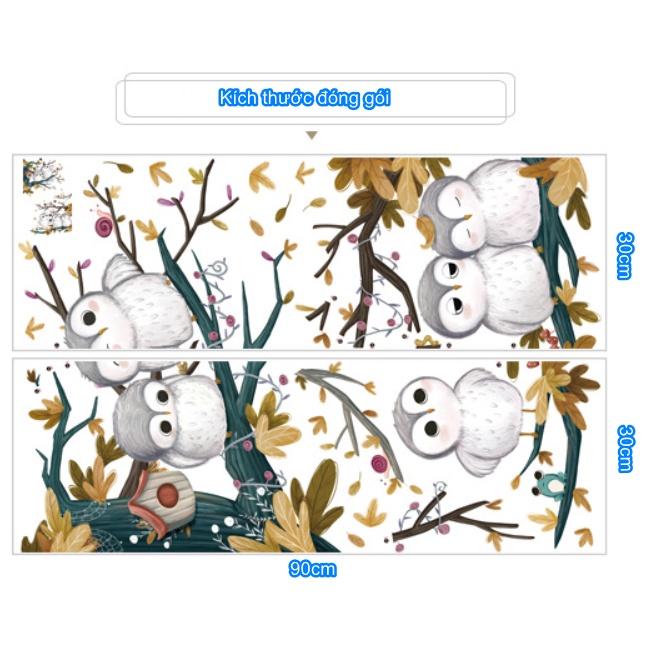 Decal trang trí tường - Gia đình Cú Mèo bên nhau hạnh phúc