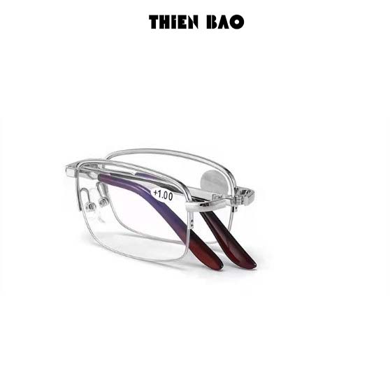 Kính lão thị, viễn thị đọc sách Nam nữ gấp gọn ( Tặng bao da đeo hông) KVT1510 tròng Nhật xẻ cước loại tốt mạ crom bền đẹp