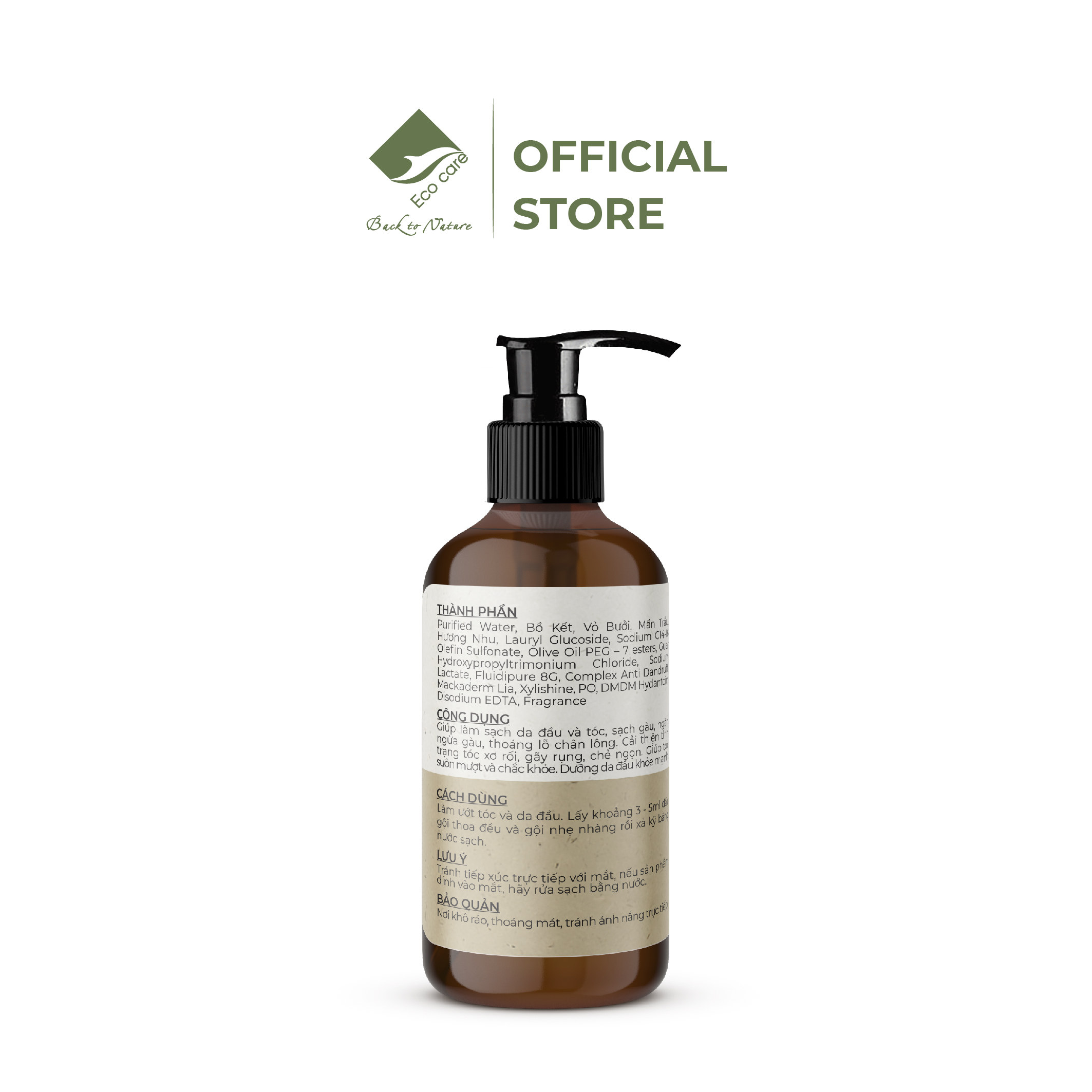 Dầu gội thảo dược ECOCARE 300ml đạt chuẩn CGMP, dầu gội xả thảo mộc giúp sạch gàu, giảm rụng tóc