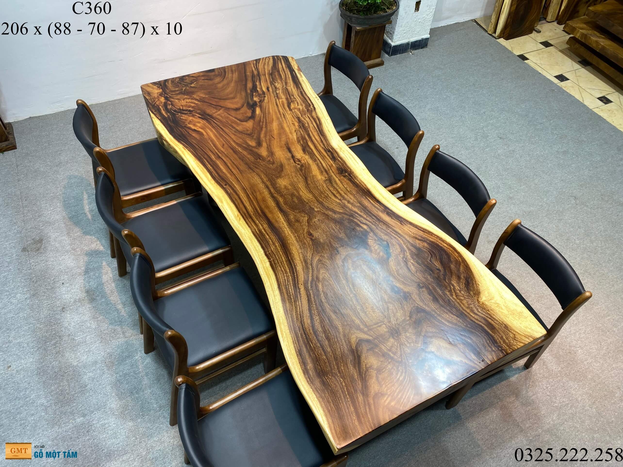 Bàn Làm Việc Gỗ Me Tây, Bàn Cafe Gỗ Me Tây, Bàn Gỗ Me Tây Nguyên Tấm Dài 2,06m Rộng 88cm Dày 10cm