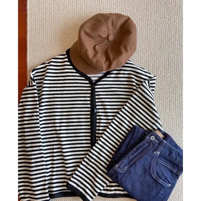 Cardigan kẻ sọc nỉ thu đông