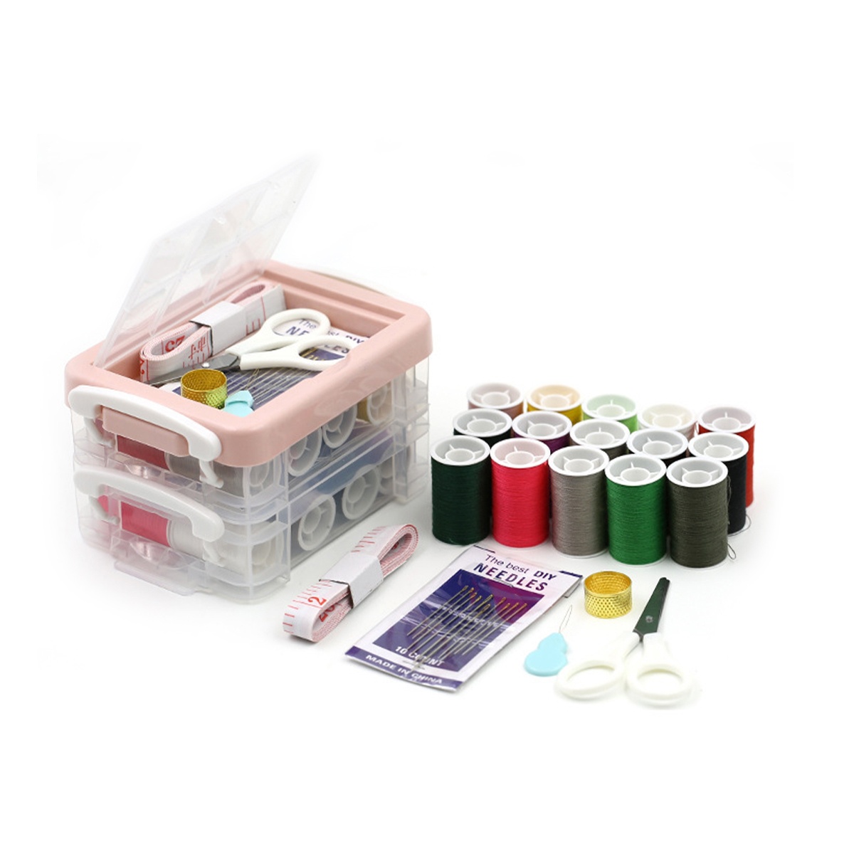 Hộp Kim Chỉ Khâu Đa Năng 2 Tầng 20 Chi Tiết Tiện Lợi Khâu Vá Quần Áo - Bộ Hộp Kim Chỉ May Vá Đa Năng