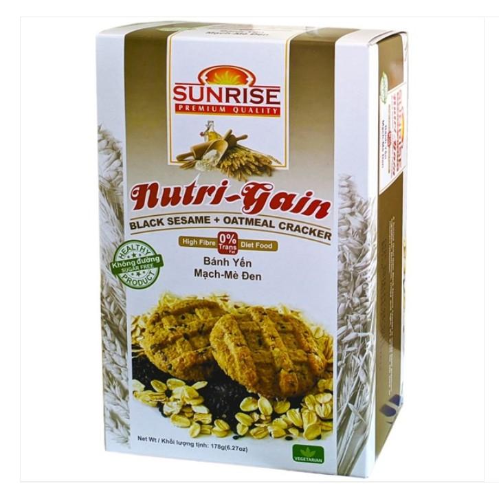 Bánh yến mạch mè đen Nutri Gain chính hãng Sunrise - cho người tiểu đường, ăn kiêng, giảm cân, tập gym - Hộp 178g