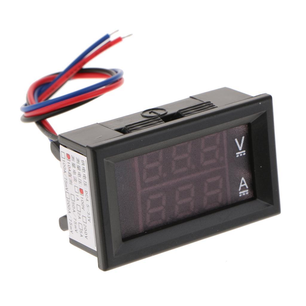 2-4pack DC 0-100V LED Motor Dual Display Digital Voltage Current Meter 10A