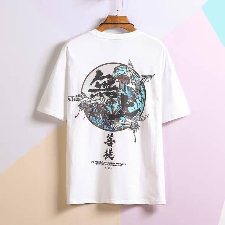 ÁO THUN UNISEX COTON SÓNG HẠC CHỮ TÀU