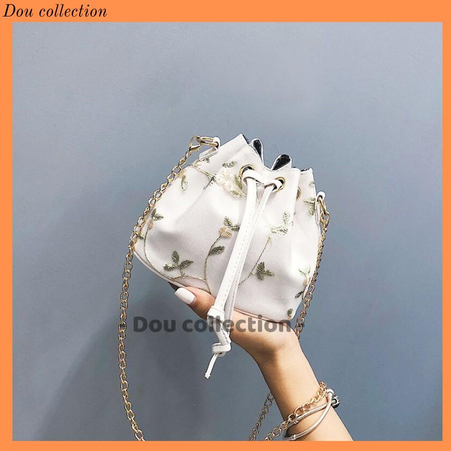 Túi Xách Đeo Chéo Dây Rút Thêu Hoa Xinh Xắn Phong Cách Hàn Quốc - Mã XT039