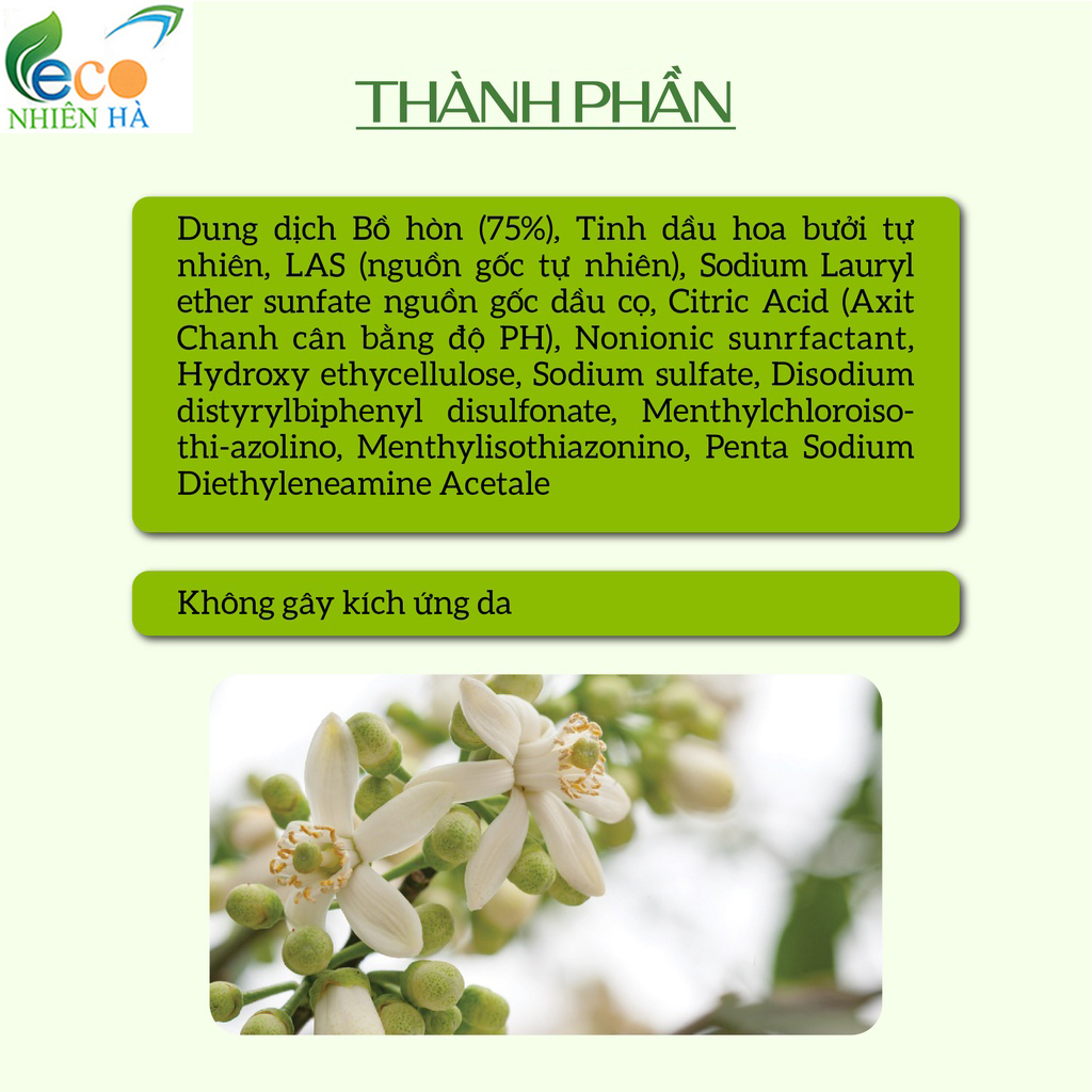Nước giặt xả ECOCARE 1L tinh dầu bưởi, nước giặt hữu cơ an toàn cho bé, không hại da tay
