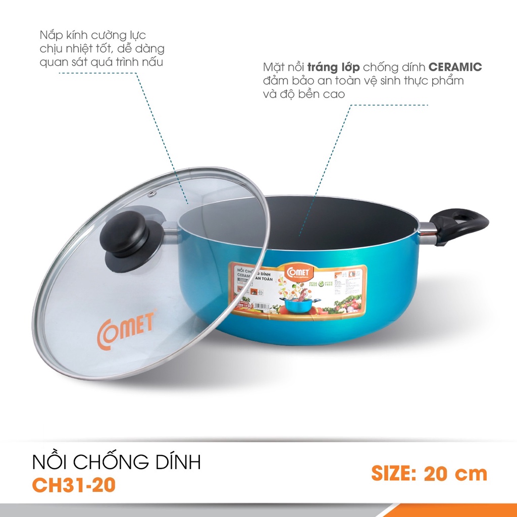 Nồi chống dính Ceramic an toàn Comet CH31-20 - Hàng Chính Hãng