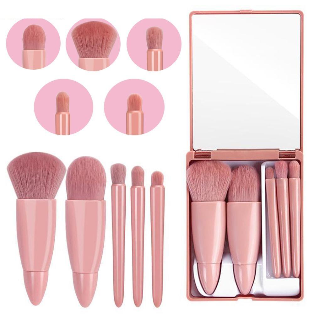 Hộp 5 Cọ Trang Điểm Makeup Có Gương Soi Cao Cấp Nhỏ Gọn Tiện Lợi